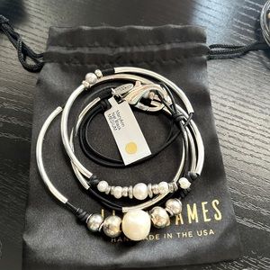 NWT Lizzy James Maryann bracelet black leather sterling silver medium